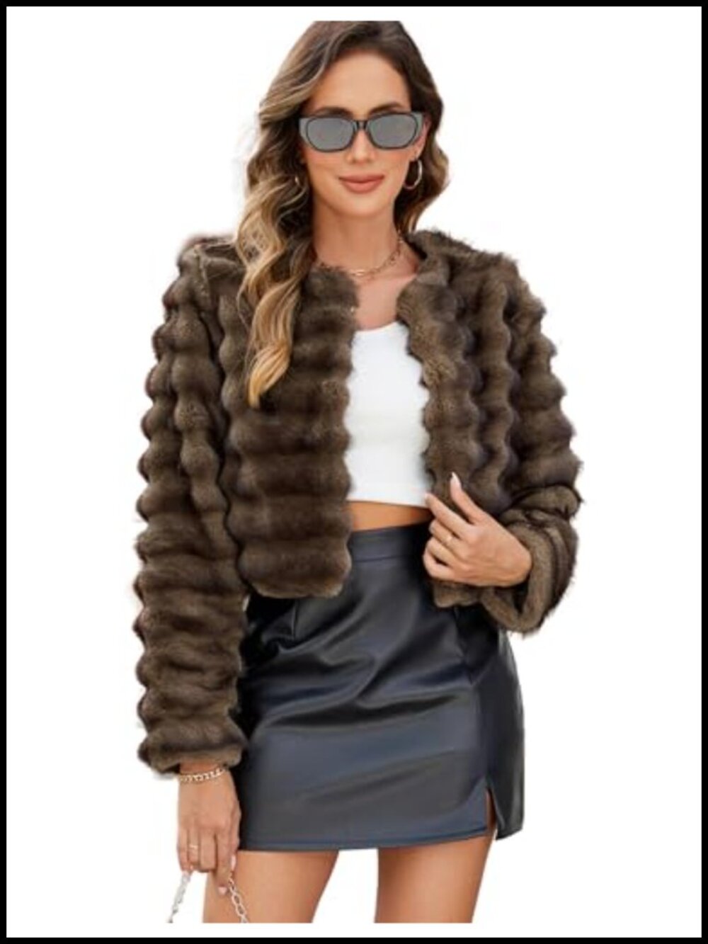 Faux Fur Cropped Coat Fuzzy Long Sleeve Winter Jacket